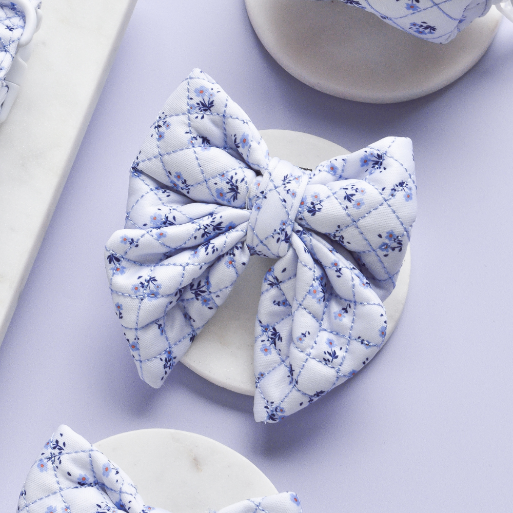 Quilted Ditsy Floral Periwinkle Sailor Bow Tie