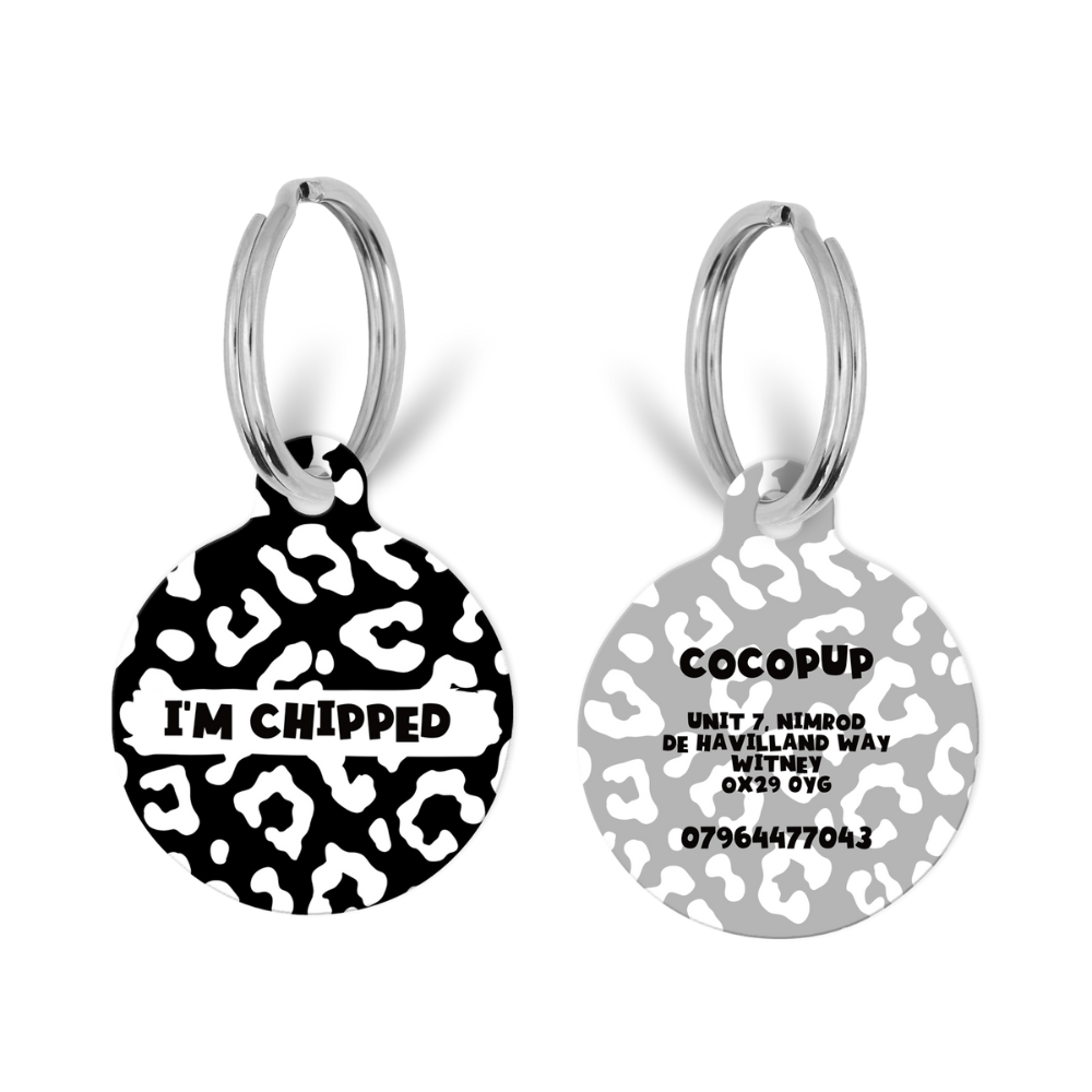 Personalised 'I'm Chipped' ID Tag Black Leopard Cocopup London