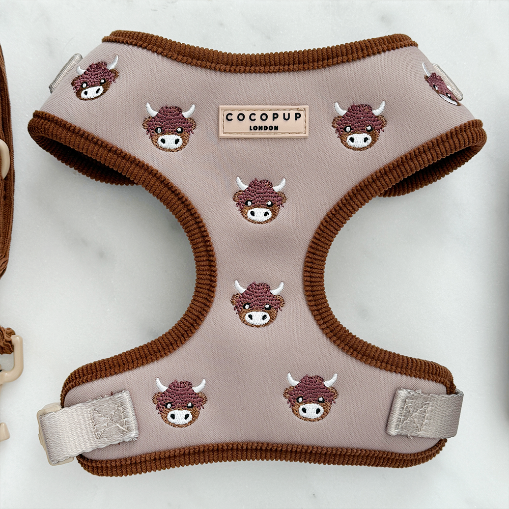 Harold the Highland Cow Adjustable Neck Dog Harness | Cocopup London