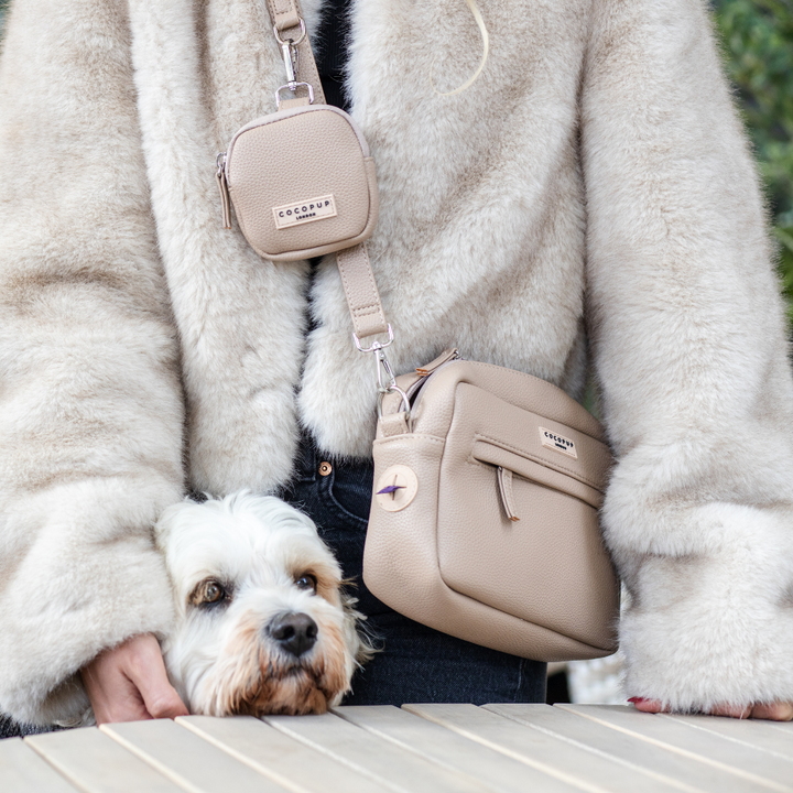 PU Leather Dog Walking Bag Bundle - Caramel