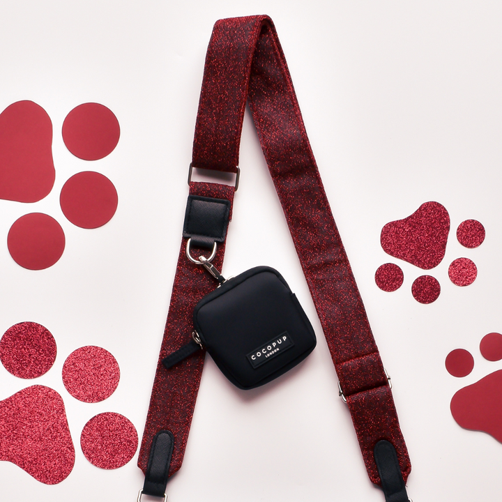 Limited Edition Dog Walking Black Bag - Burgundy Sparkle Pup