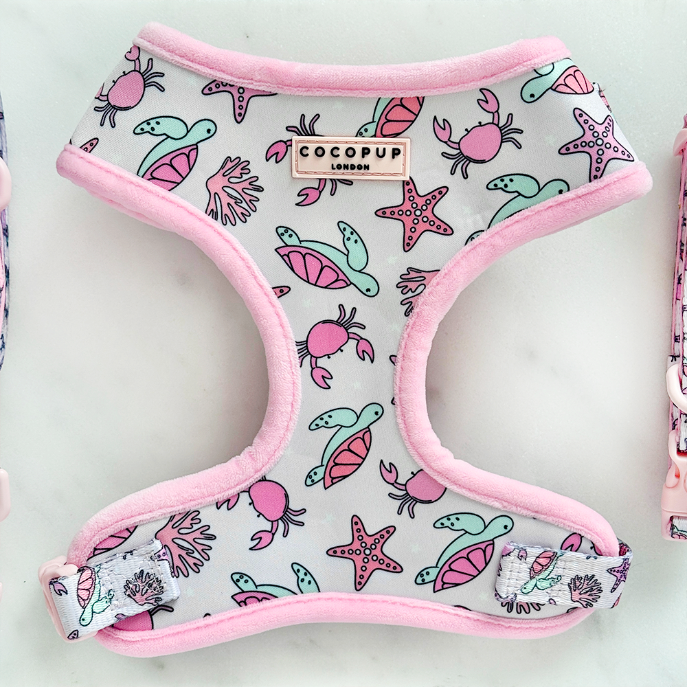 Pawcific Pink Reef Adjustable Neck Harness, Lead & Collar Bundle
