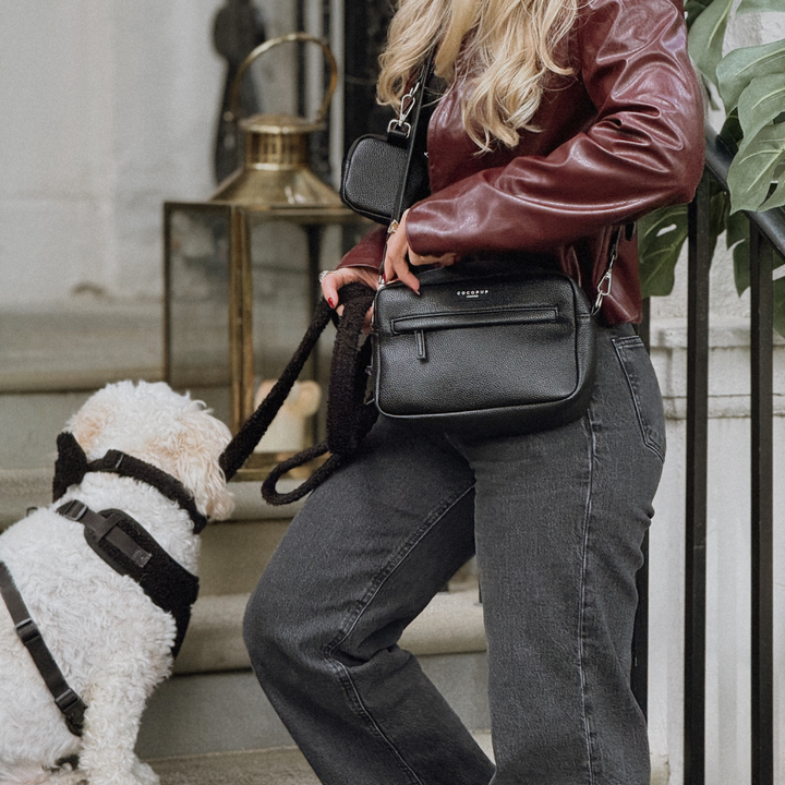 PU Leather Dog Walking Bag Bundle - Black