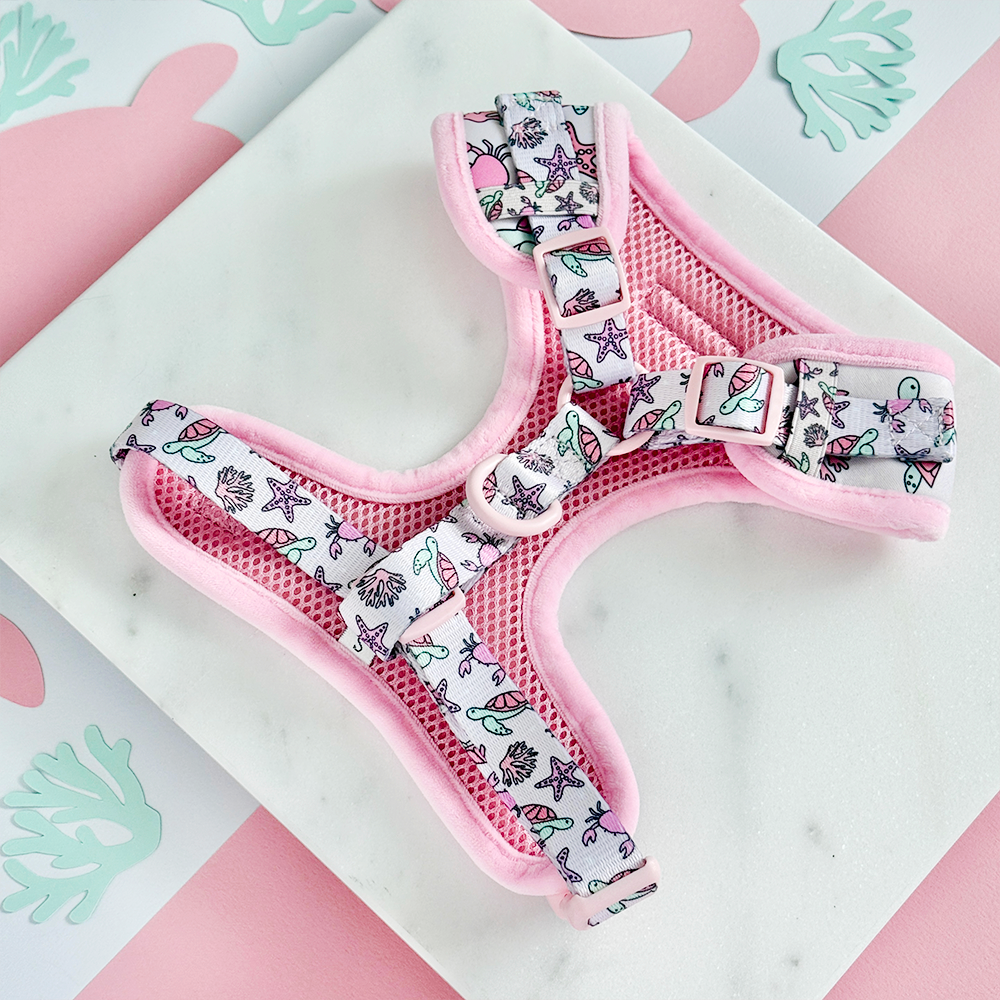 Pawcific Pink Reef Adjustable Neck Harness, Lead & Collar Bundle