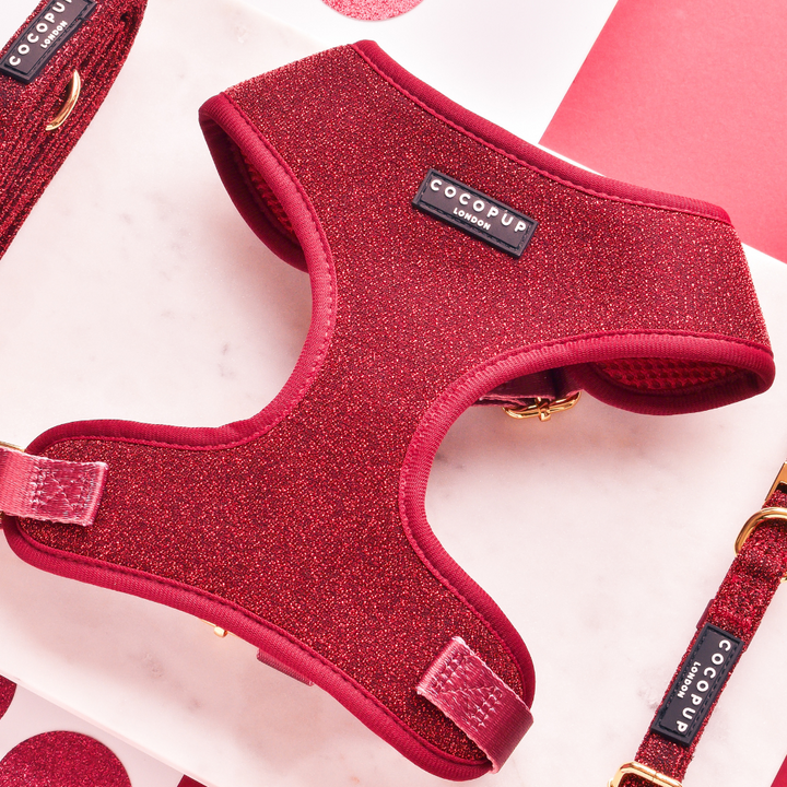 Limited Edition Burgundy Sparkle Pup Adjustable Neck Harness