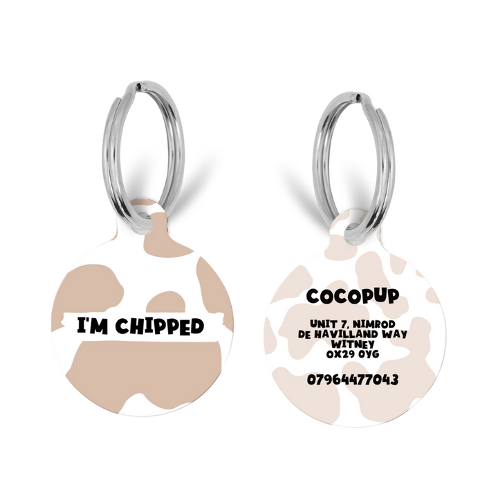 Personalised 'I'm Chipped' ID Tag - Nude Cow