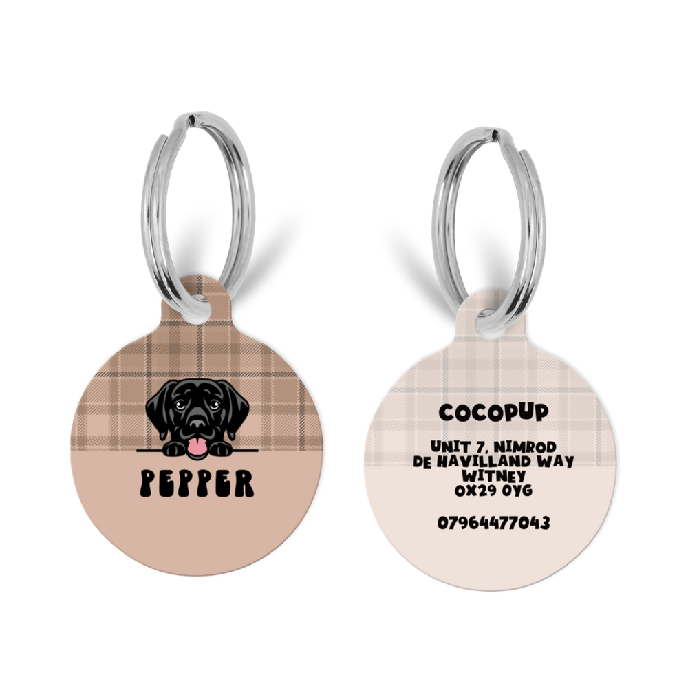 Personalised Dog Cartoon ID Tag - Pup Plaid