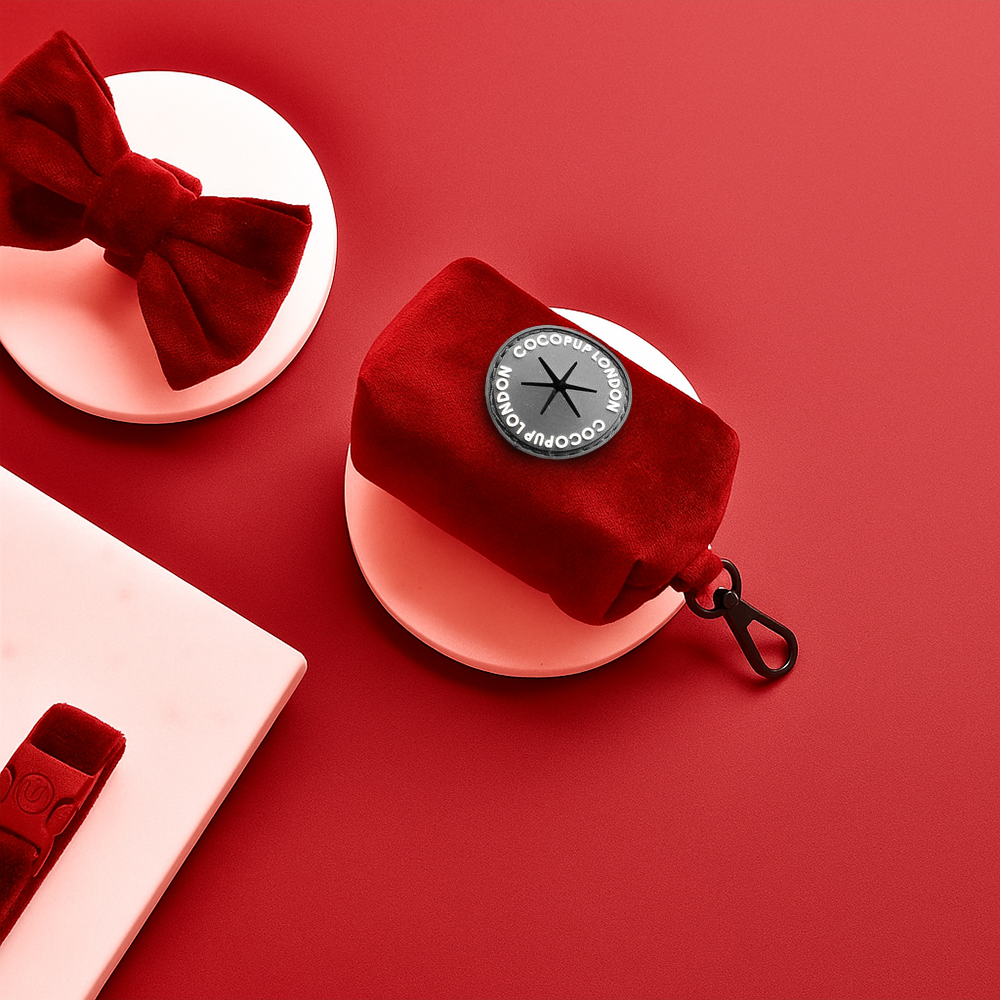 Luxe Velvet Poop Bag Holder - Berry Red