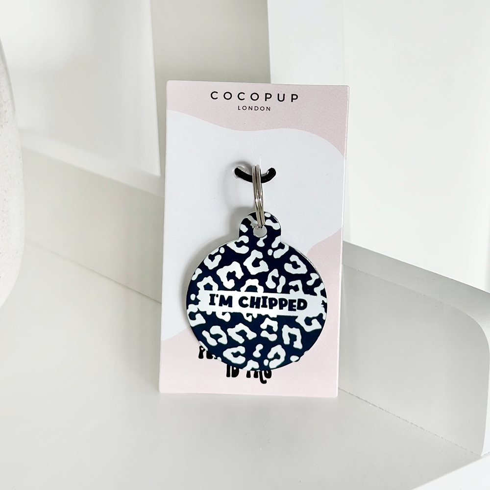 Personalised 'I'm Chipped' ID Tag - Black Leopard