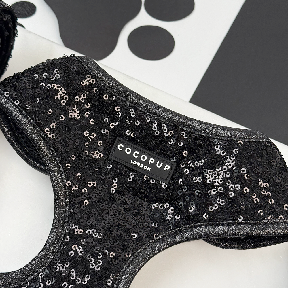 Limited Edition Sparkle Season Black Adjustable Neck Harness, Lead & Collar Bundle