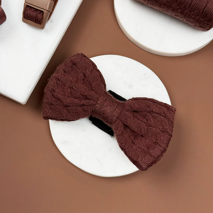 Cable Knit Bow Tie - Hot Coco