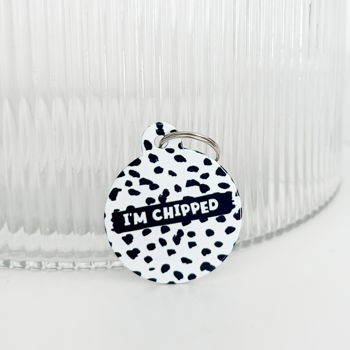 Personalised 'I'm Chipped' ID Tag - Monochrome Spots