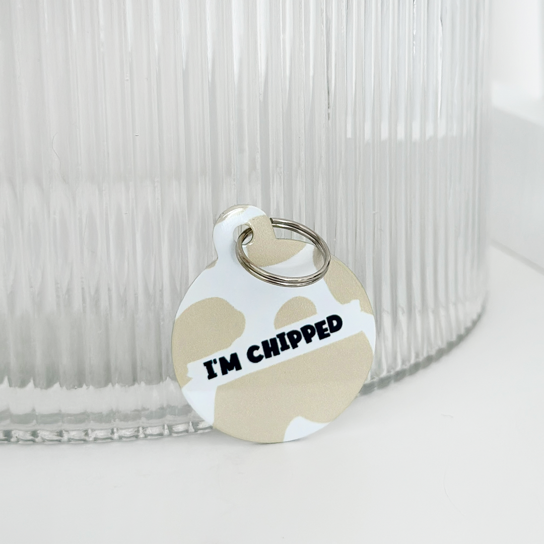 Personalised 'I'm Chipped' ID Tag - Nude Cow