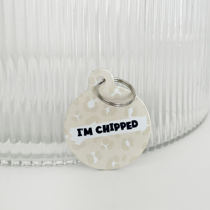 Personalised 'I'm Chipped' ID Tag - Nude Chic Leopard