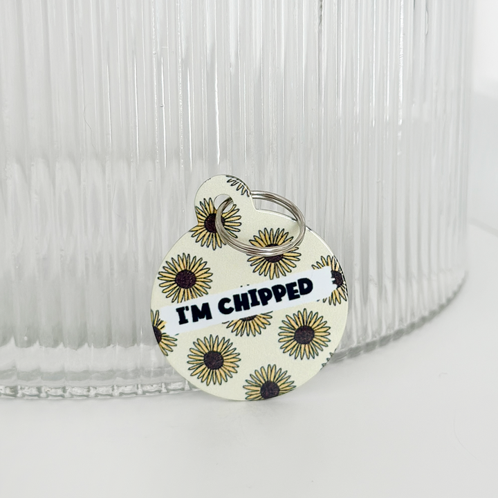 Personalised 'I'm Chipped' ID Tag - Sunflowers