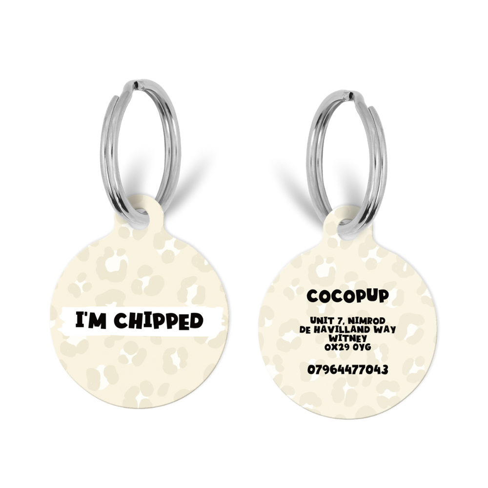Personalised 'I'm Chipped' ID Tag - Nude Chic Leopard