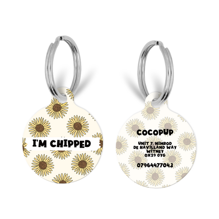 Personalised 'I'm Chipped' ID Tag - Sunflowers