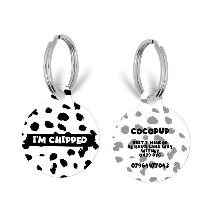 Personalised 'I'm Chipped' ID Tag - Monochrome Spots