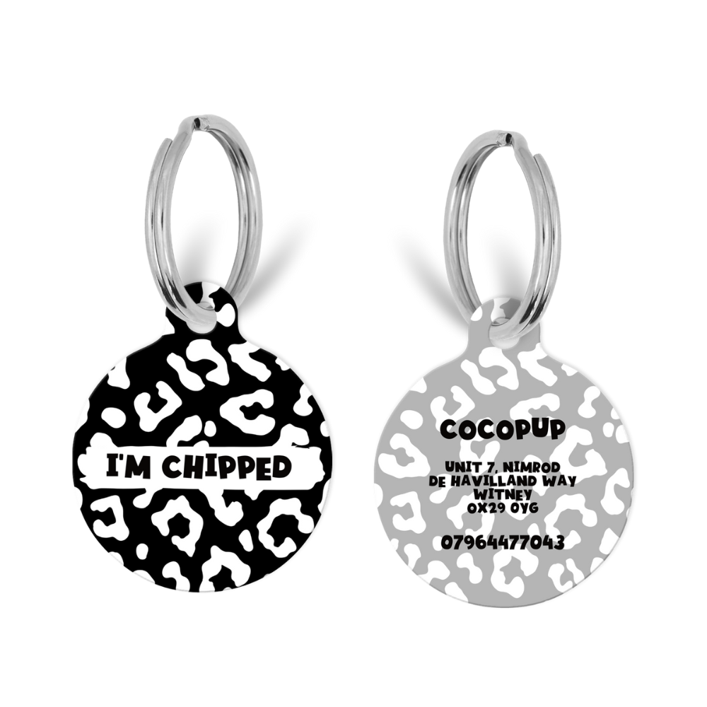 Personalised 'I'm Chipped' ID Tag - Black Leopard