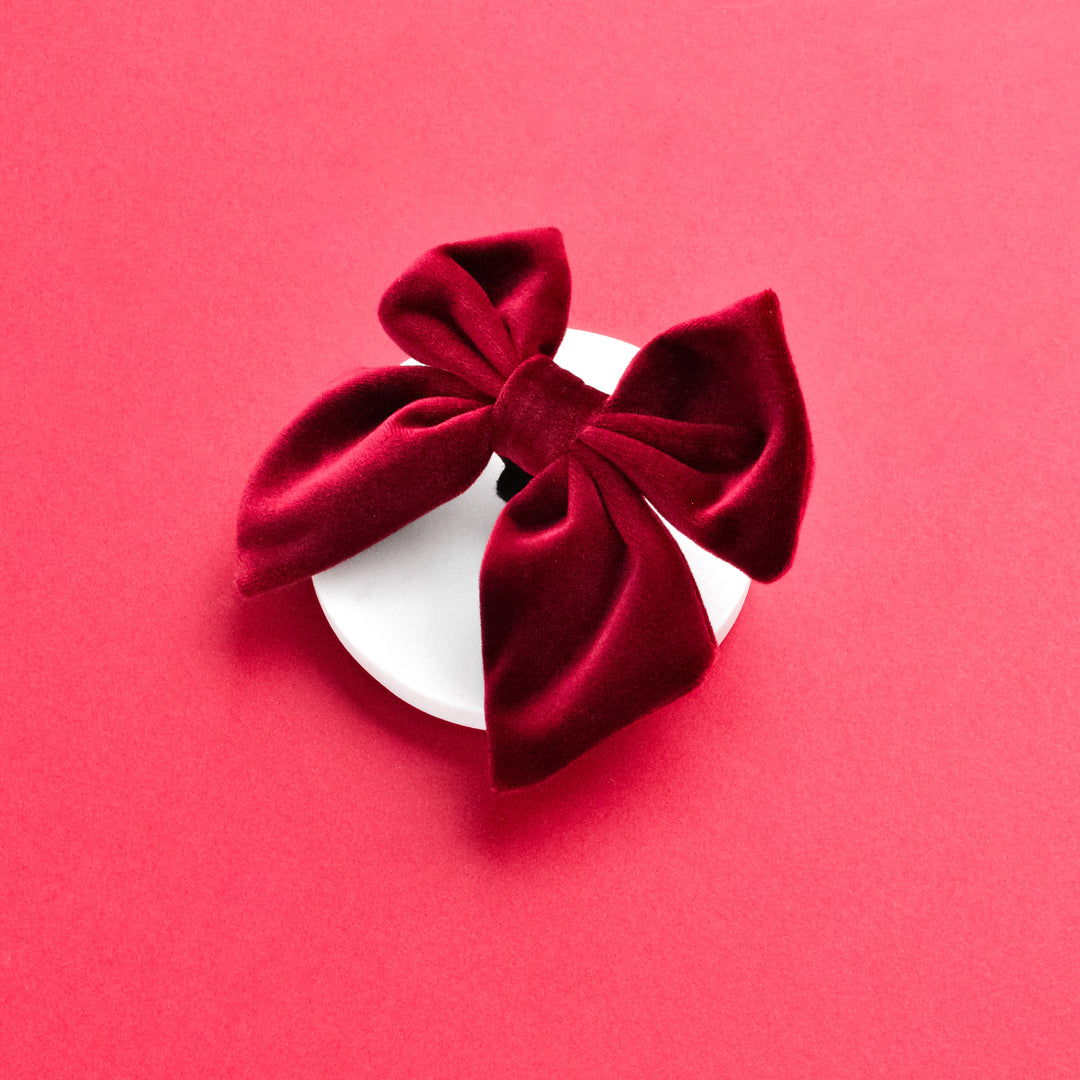 Luxe Velvet Sailor Bow Tie - Berry Red