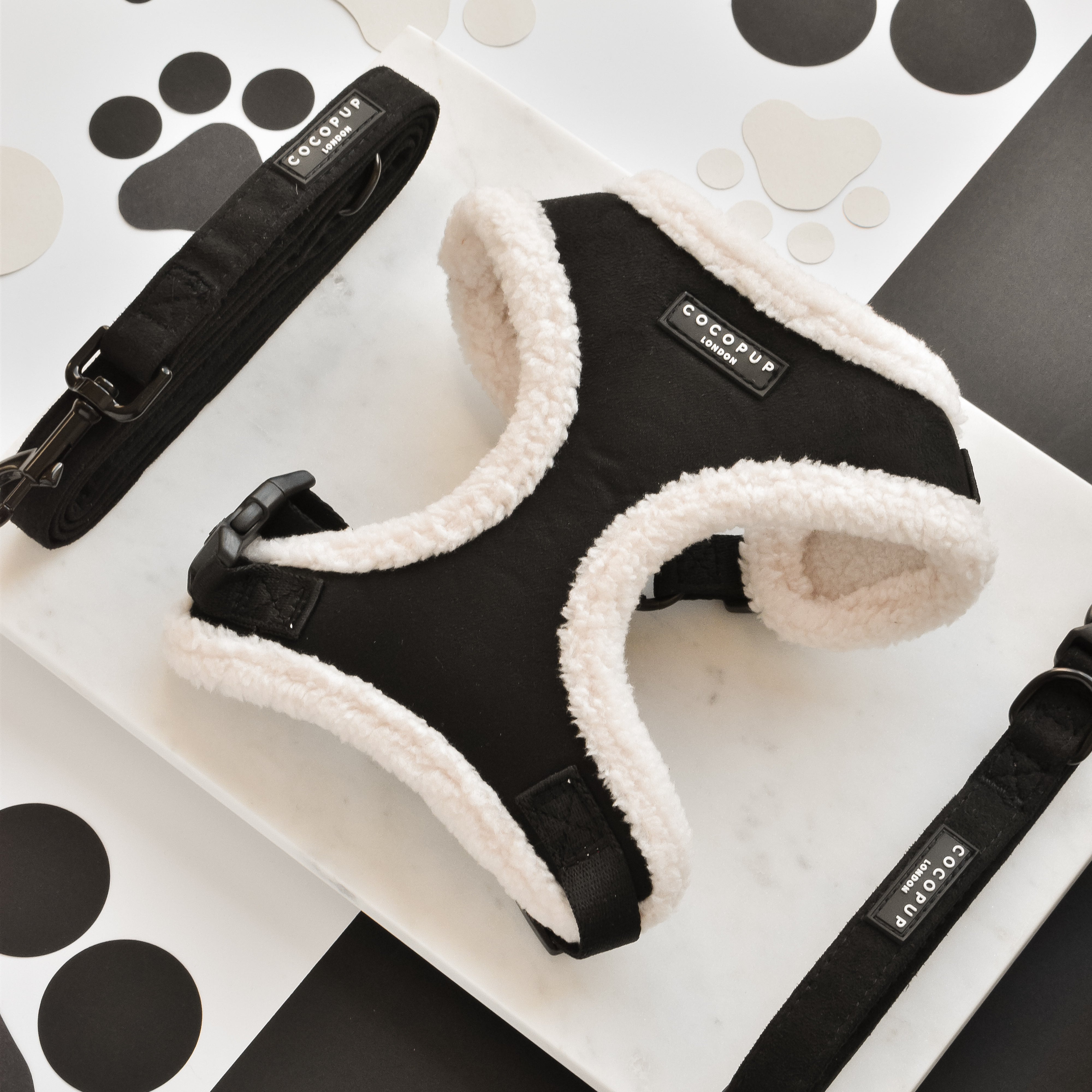 Black Aviator Adjustable Neck Dog Harness | Cocopup London