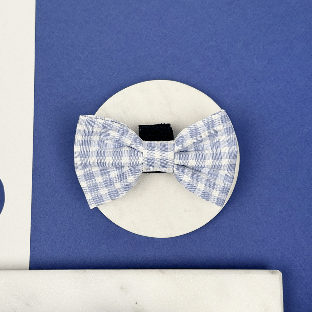 Blue and white checkered, gingham design Dog Bow Tie.