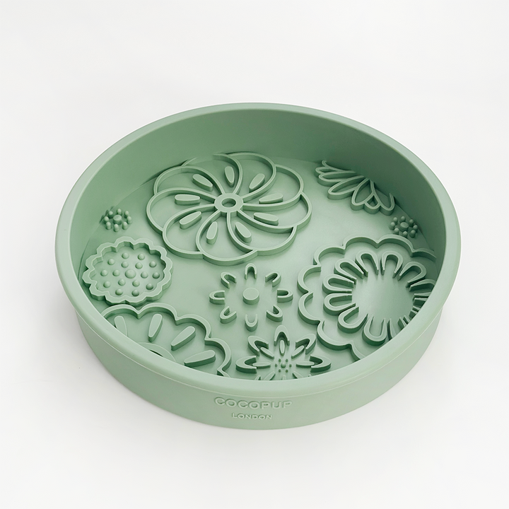 Silicone Slow Feed Dog Bowl - Sage Flowers