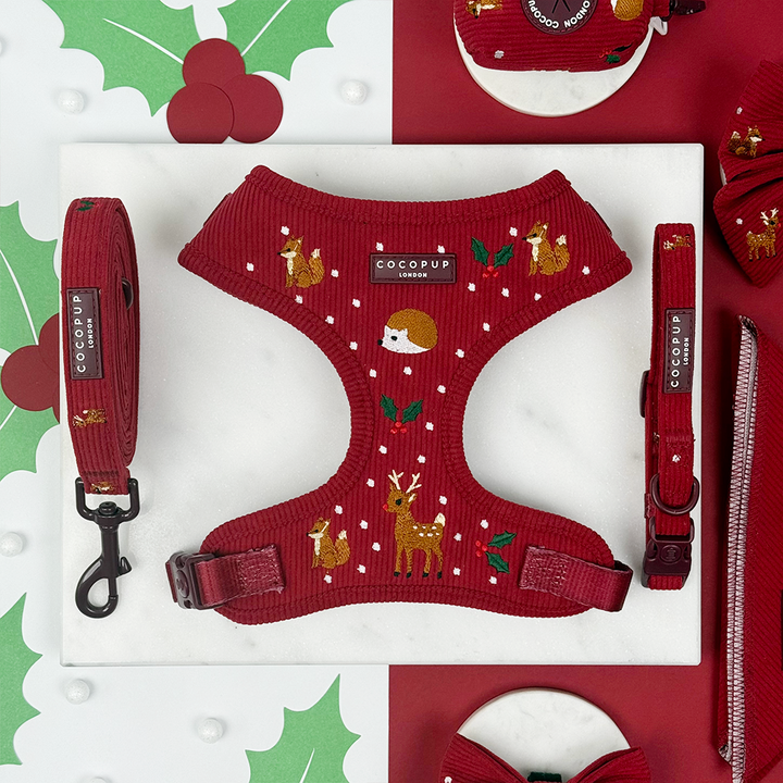 Holly Jolly Trails Adjustable Neck Harness, Lead & Collar Bundle