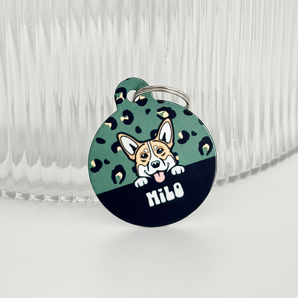 Personalised Dog Cartoon ID Tag - Khaki Leopard