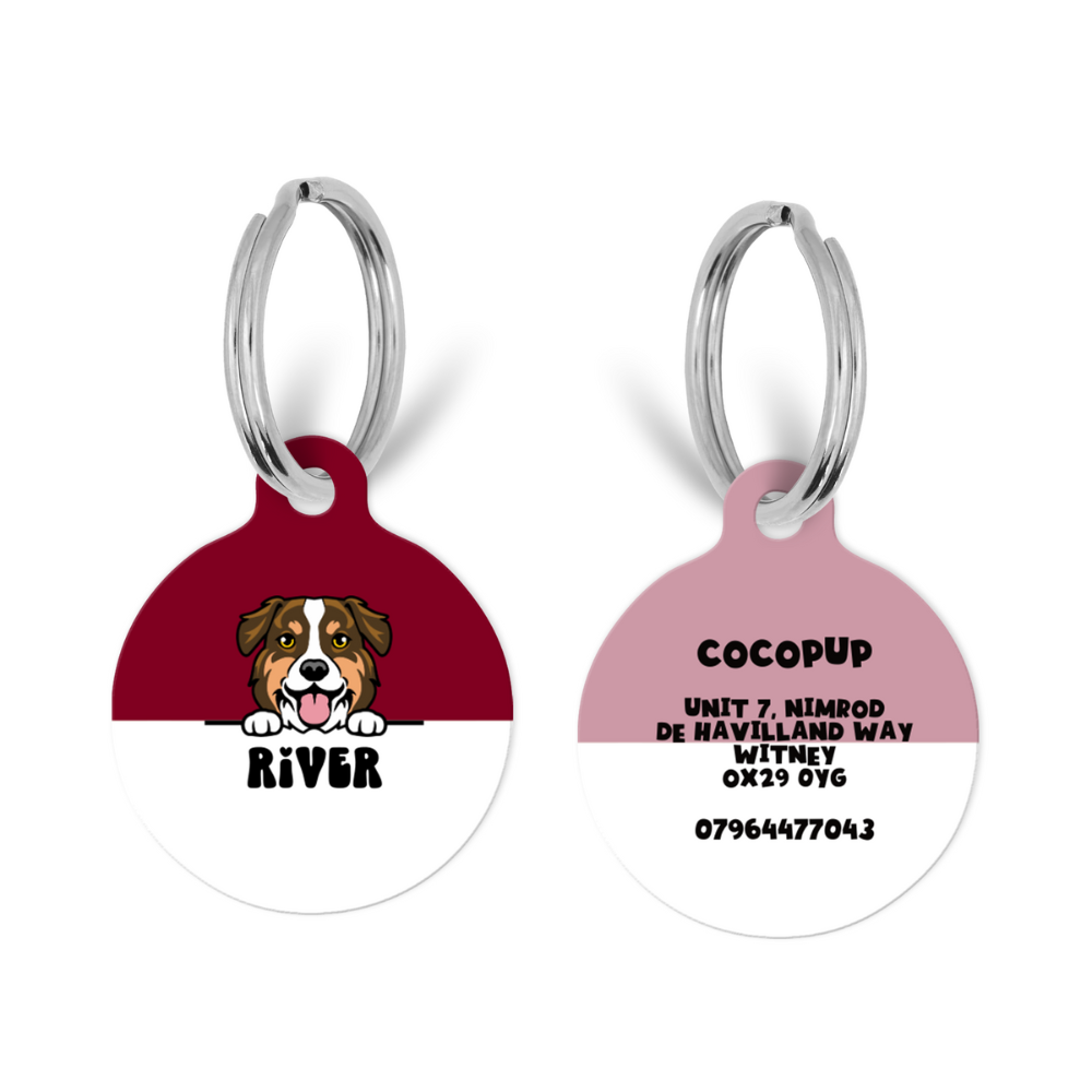 Personalised Dog Cartoon ID Tag - Burgundy