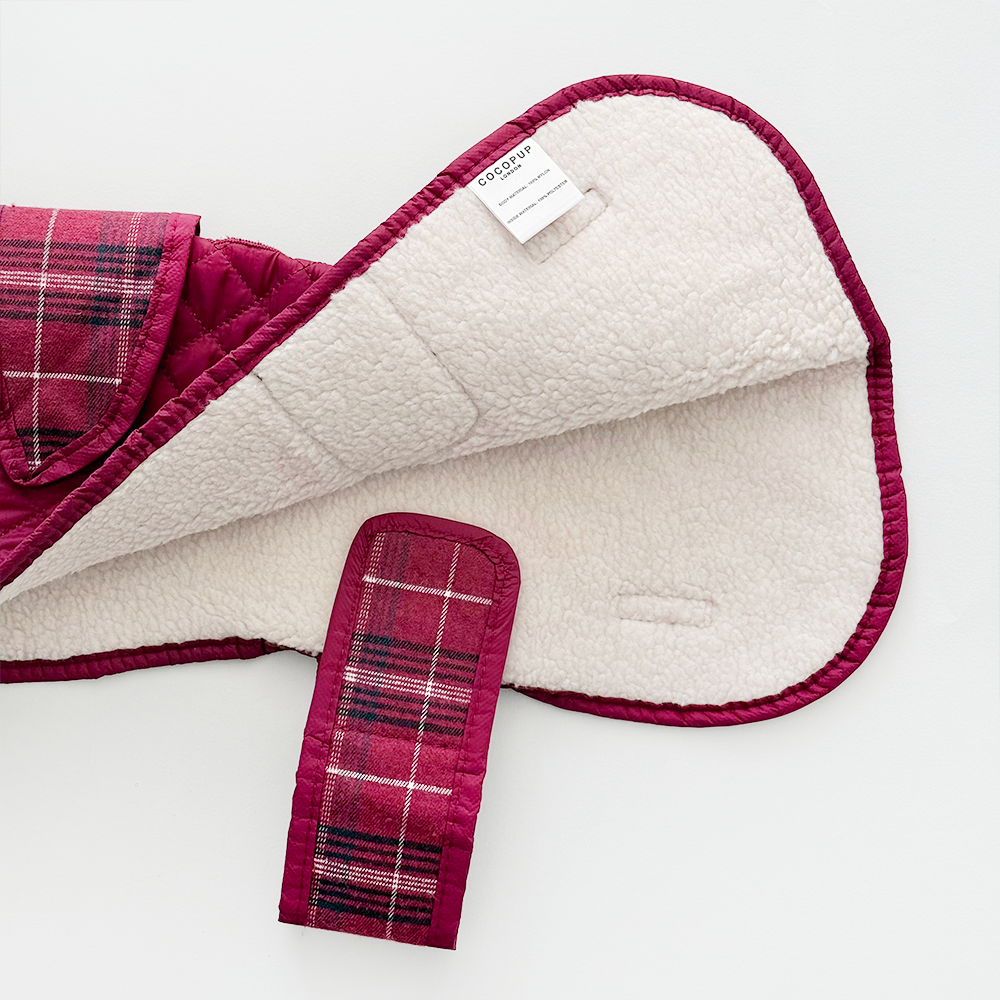 Quilted Dog Coat - Mulberry Plaid