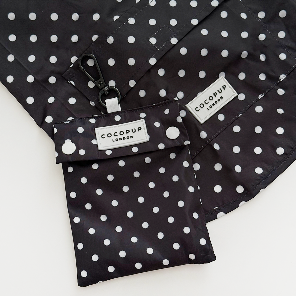 Dog Raincoat - Black Polka Dot