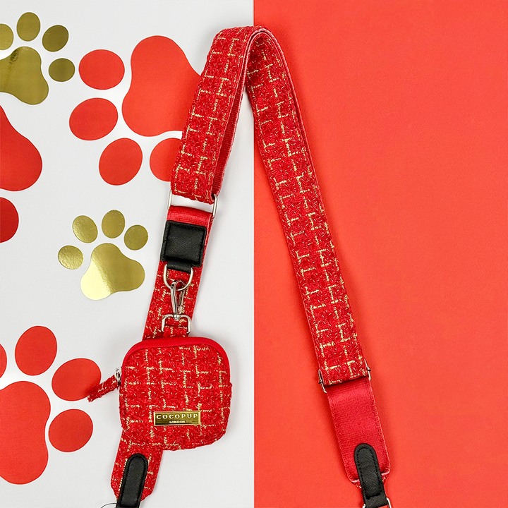 Red Textured Tweed Dog Walking Bag Bundle - Red Textured Tweed