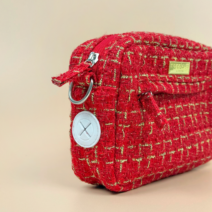 Dog Walking Bag - Red Textured Tweed