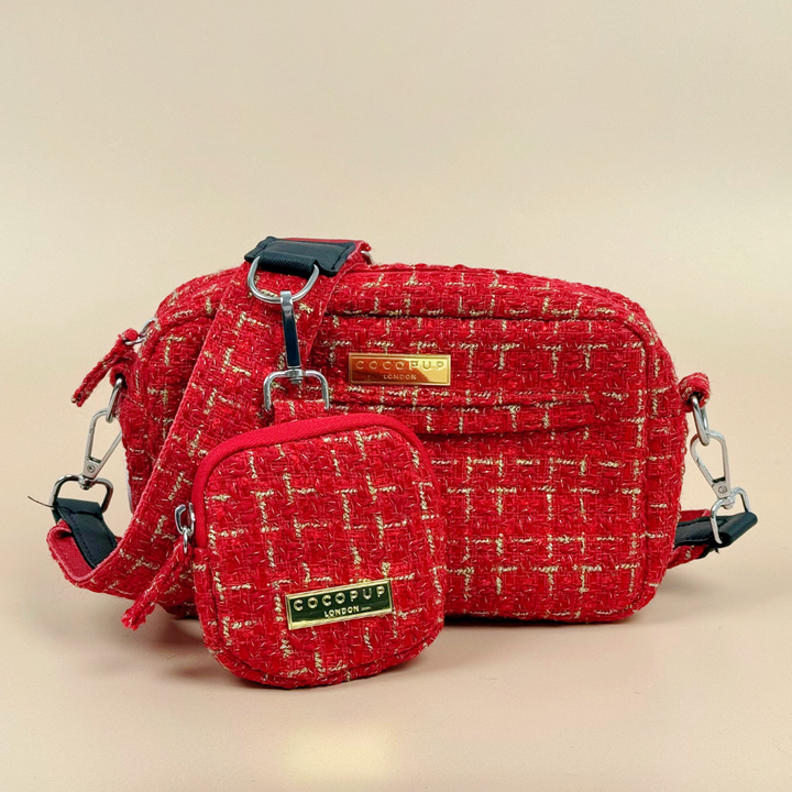 Red Textured Tweed Dog Walking Bag Bundle - Red Textured Tweed