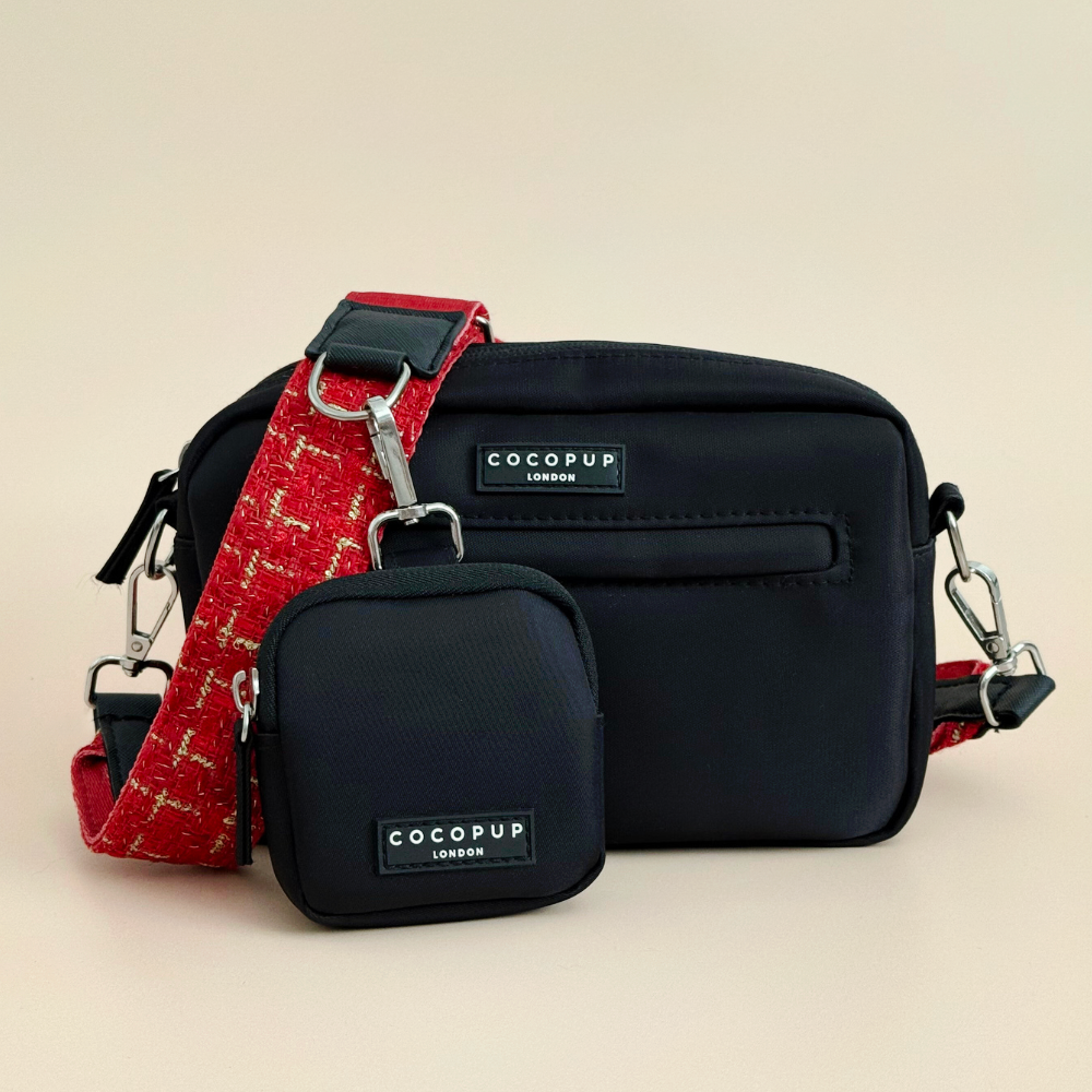 Dog Walking Black Bag Bundle - Red Textured Tweed