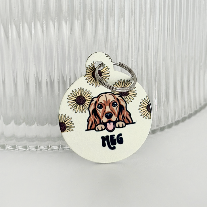 Personalised Dog Cartoon ID Tag - Sunflowers