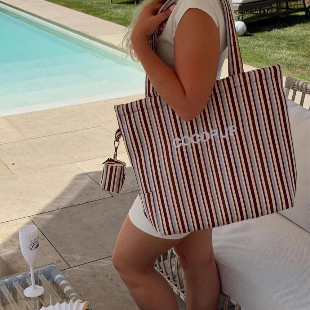 Tote Bag - Brown & Blue Stripes