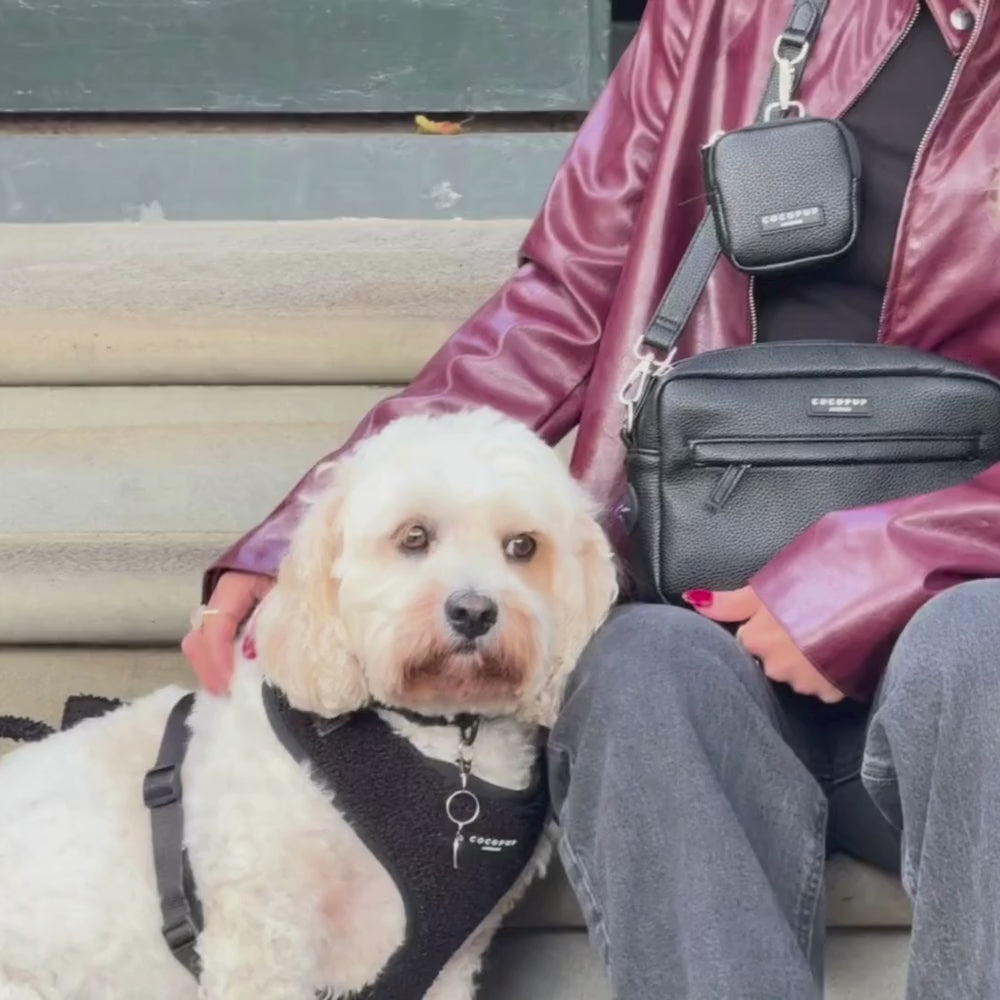 PU Leather Dog Walking Bag Bundle - Black