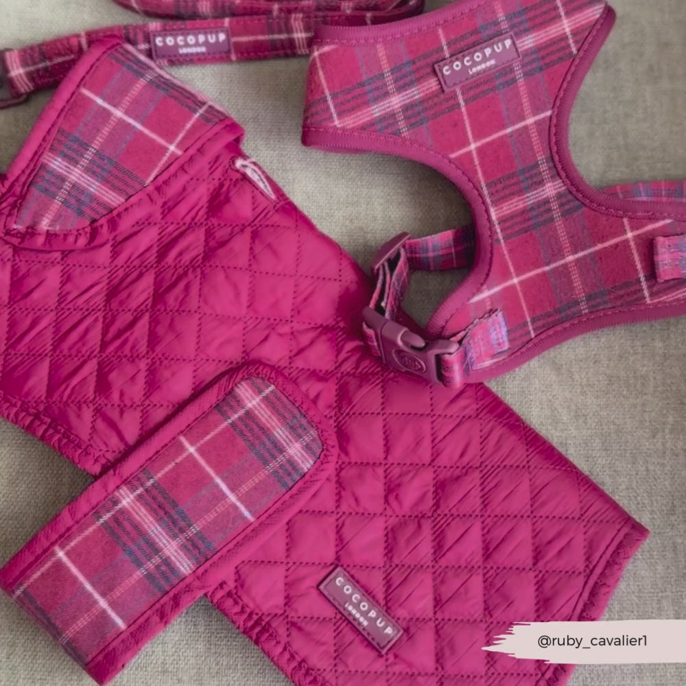 Quilted Dog Coat - Mulberry Plaid