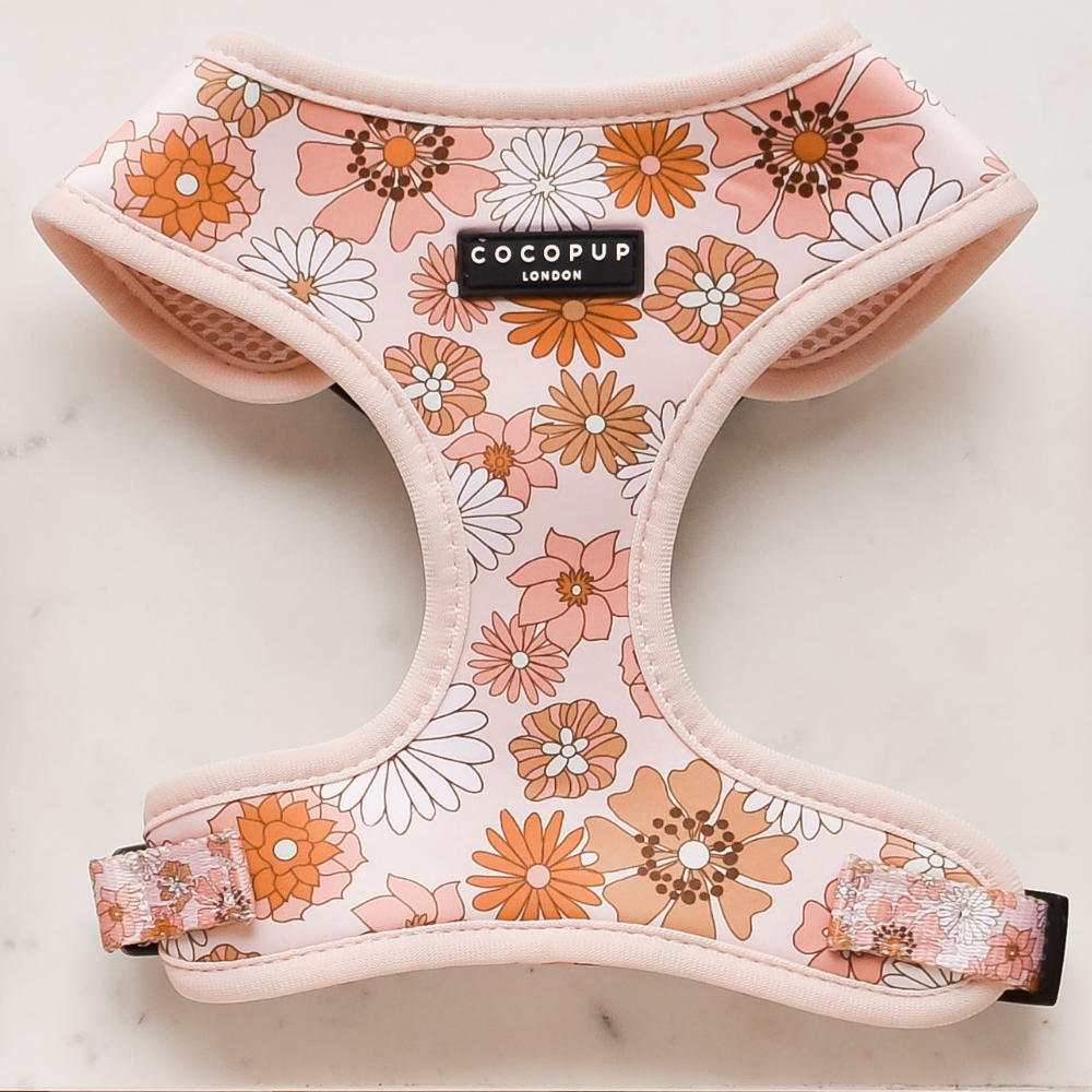 Pink, Nude, Brown and White Floral pattern Dog Harness.