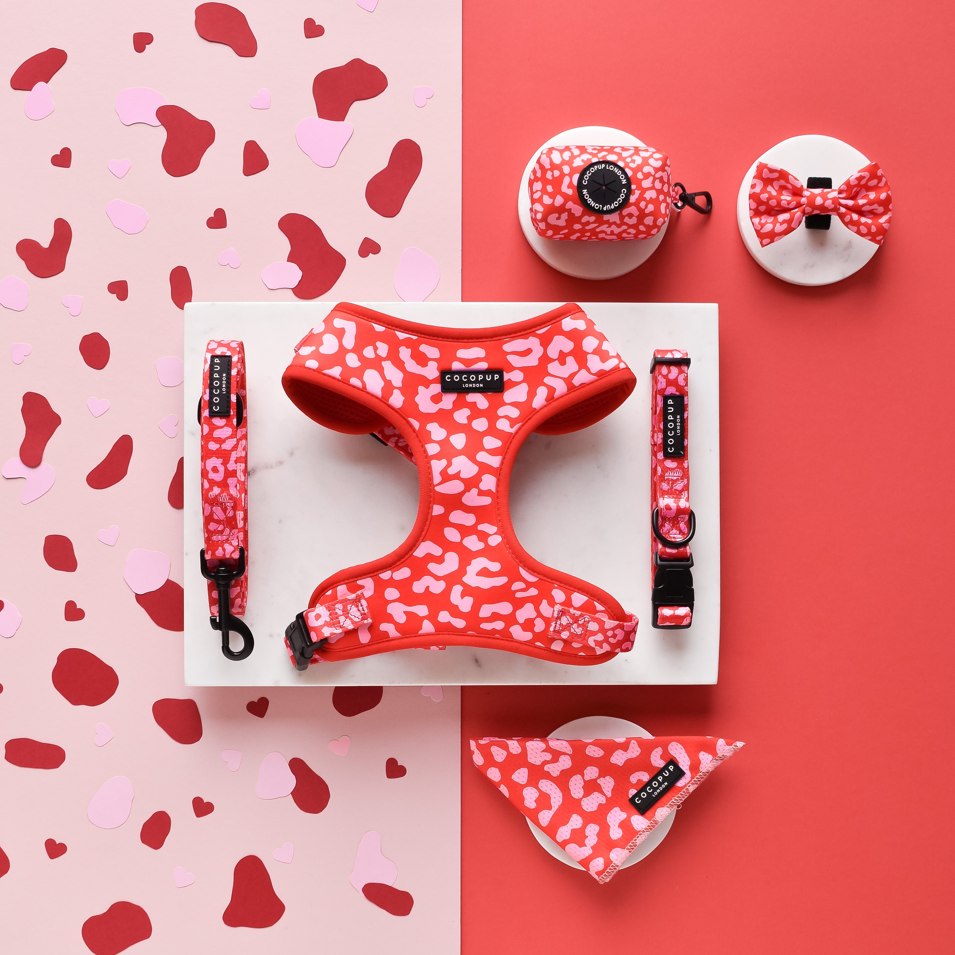 RED leopard cutie STYLE♡accessories♡♡ Red & Pink Leopard Adjustable Neck Dog Harness | Cocopup London