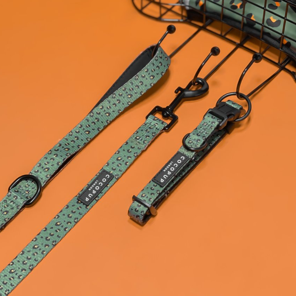 Khaki Leopard Adjustable Neck Harness, Lead & Collar Bundle