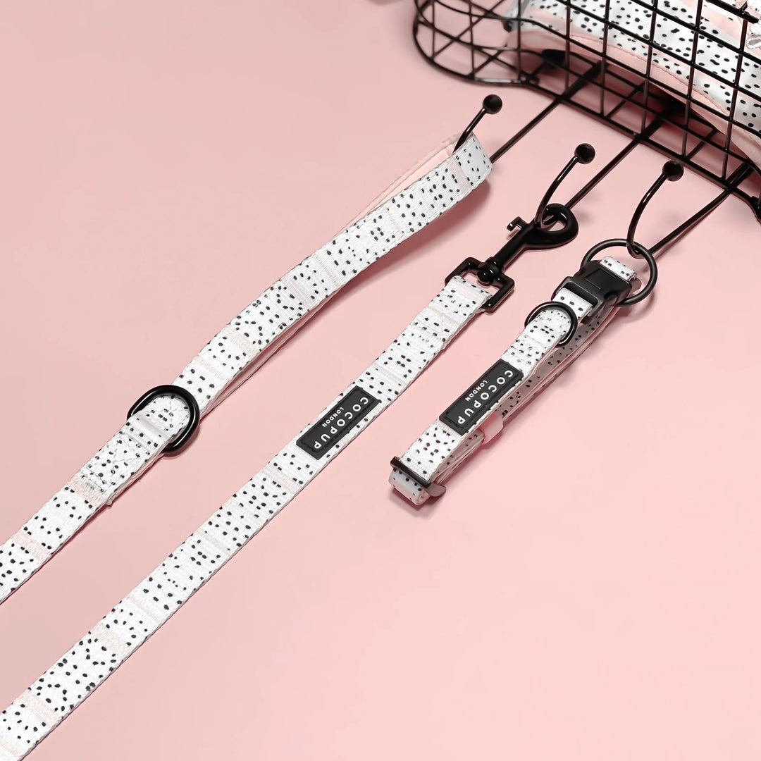 Pink Dalmatian Adjustable Neck Harness, Lead & Collar Bundle